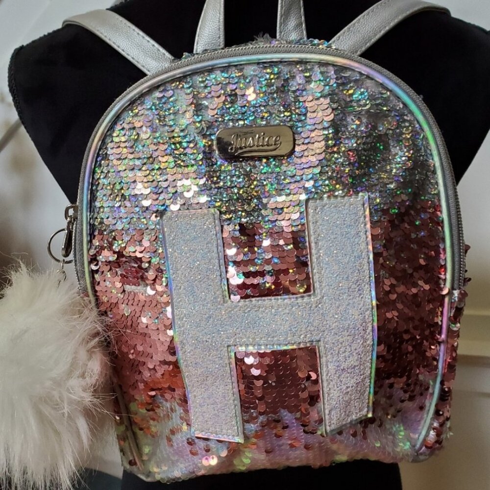 Letter H glam sequined mini backpack